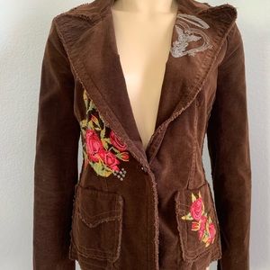 JW Los Angeles Brown Corduroy Embroidered Blazer S